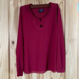Angie brand Maroon long sleeve polyester sheer dress shirt. Size Medium